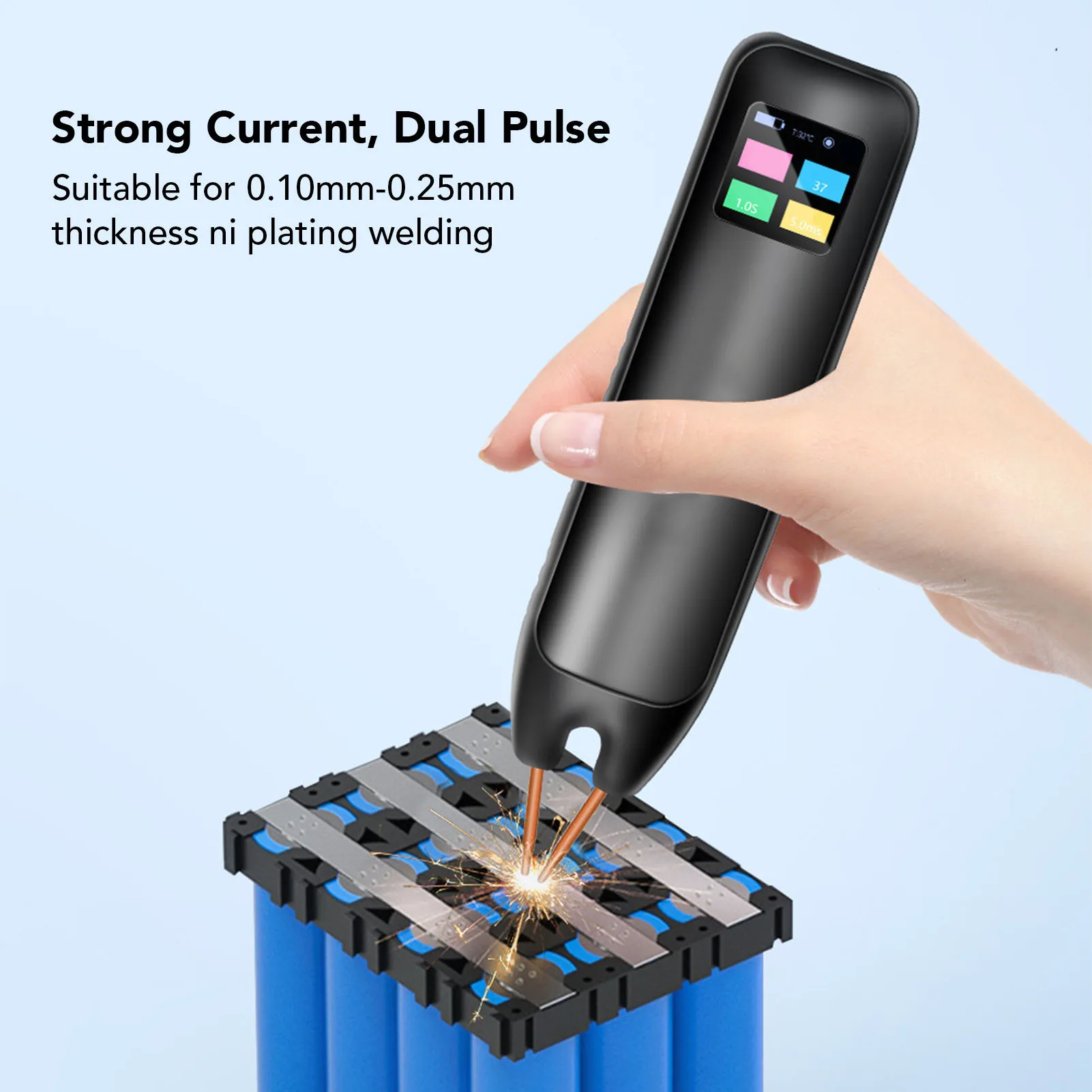 Mesin las titik portabel layar warna 1,33 inci, untuk baterai lithium ponsel 18650, pengelasan tabrakan pelat nikel