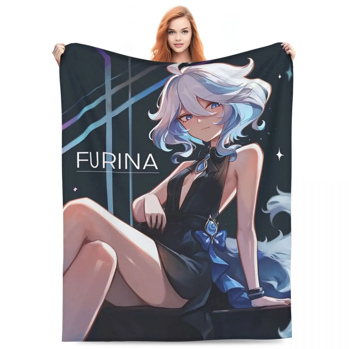 Genshin Impact Furina Neuvillette Game Blankets Fleece Sofa Throw Blanket Warm for Couch Bedding Office Throws Bedspread