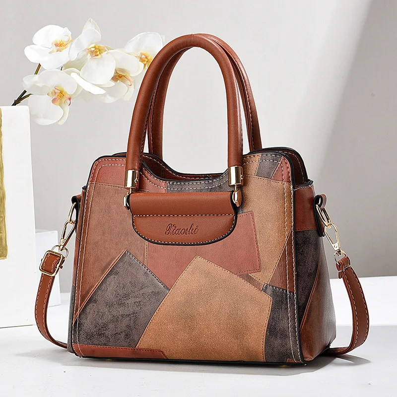 

2025 Color-Block PU Cambridge Handbag | Adjustable Shoulder Strap & Zipper Closure (29cm Structured Office Bag for Women)
