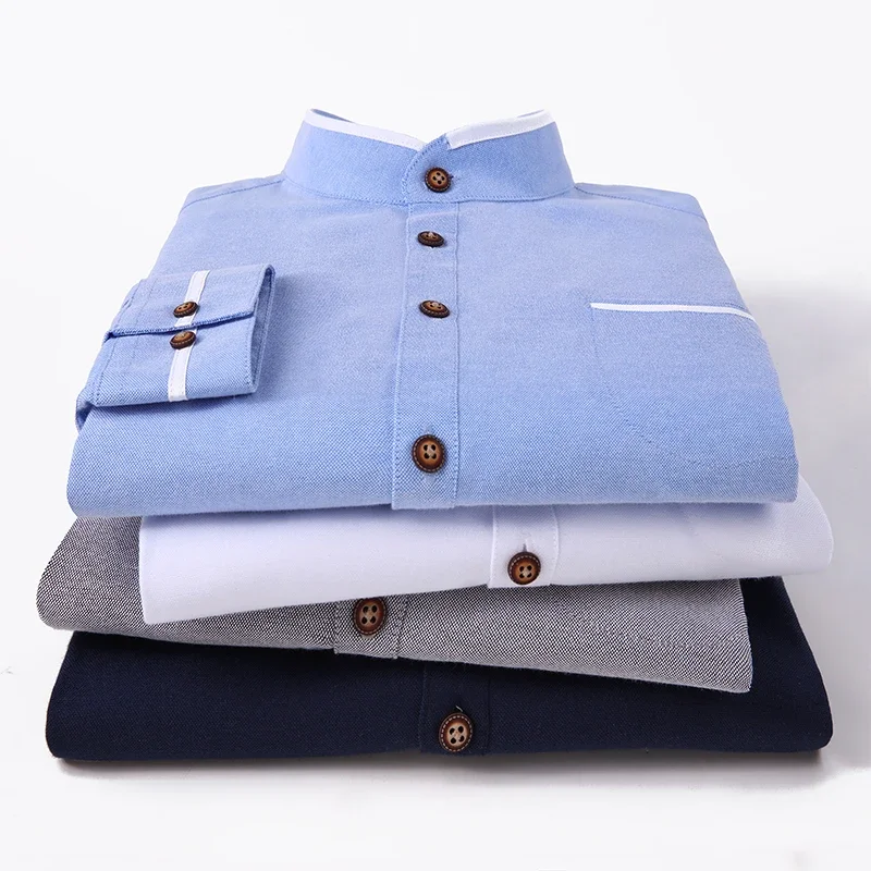 BROWON Autumn Oversized Shirts Men Pocket Design Korean Style Stand-up Collar Slim Shirt Mens Long Sleeve Shirt Men Clothing