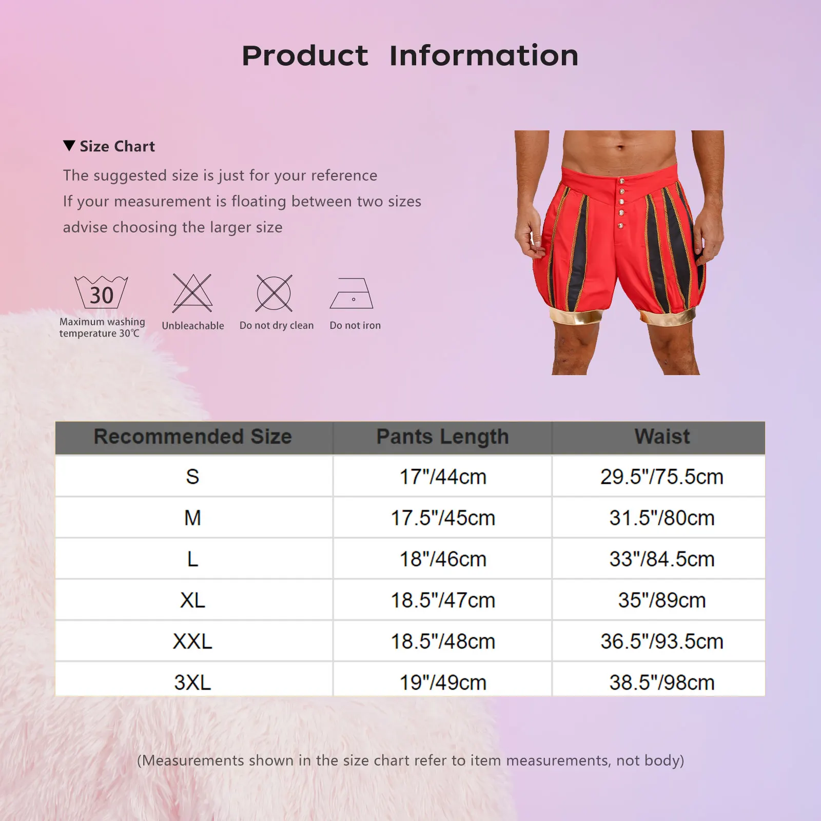 Short lanterne de cirque pour hommes, garniture dorée, boutons sur le devant, taille haute, Clubwear, Halloween, Clown, Costume de fête Cosplay