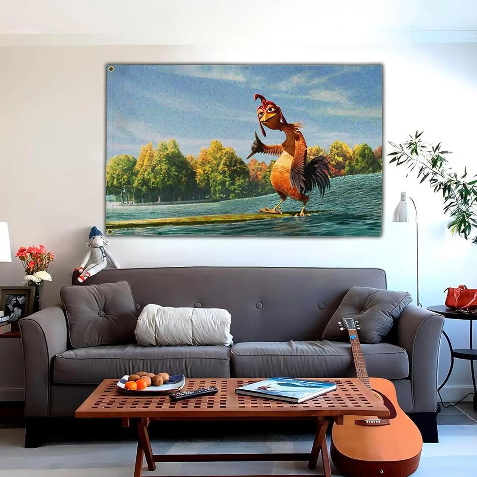 90x150cm Chicken Joe Surfs Up Lustige Meme-Flagge, abstrakte Cartoon-Kunst-Design-Wandteppich-Farbe, Wandbehang-Flagge für Schlafzimmer
