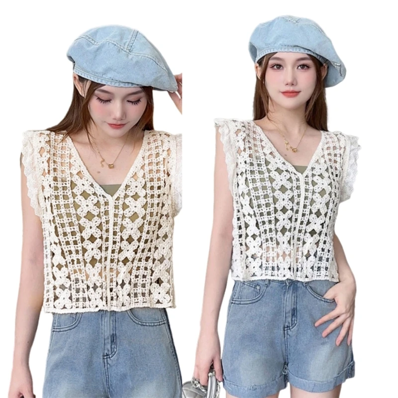 Modern neck Crochet Sleeveless Vest for Casual Wear Date Parties Occation