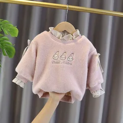 Baby Girl Autumn and Winter Clothing Brushed Hoody 2023 New Lambswool Children Thickened Fashionable Jacket Tide