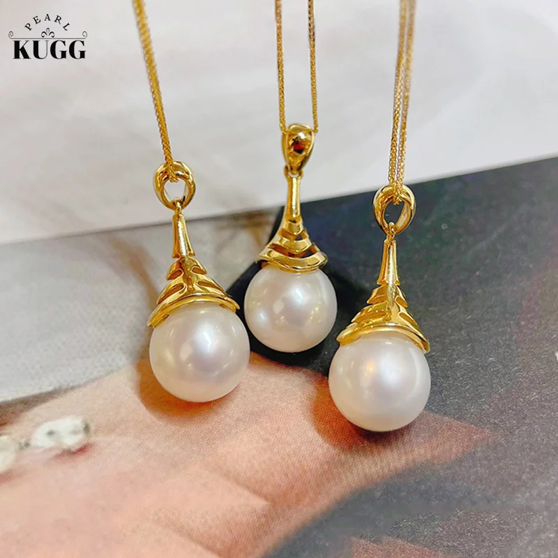 

KUGG 18K Yellow Gold Necklace 8-8.5mm Natural Freshwater Pearl Romantic Skirt Design Elegant Jewelry for Women Birthday