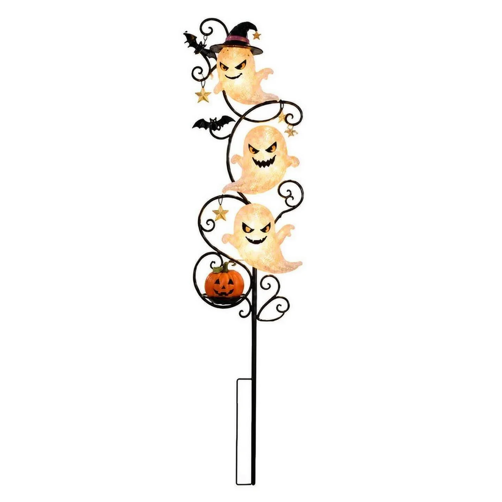 Solar Powered Halloween Ghost Garden Stake Lights, 3 Glowing Metal Ghost Ornaments, IP65 Waterproof LED Yard Decor