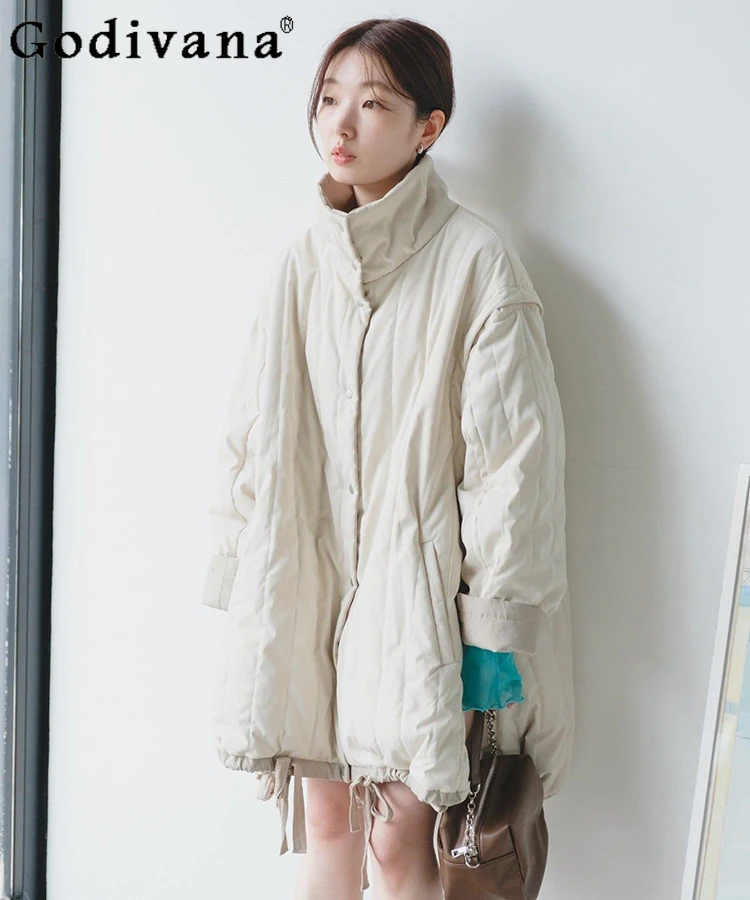 

Japanese Fashion Basic Mid-Length Parkas Autumn Winter New Girls' Loose Slim Sweet Jacket Coat Women's Warm Thickened Outerwear