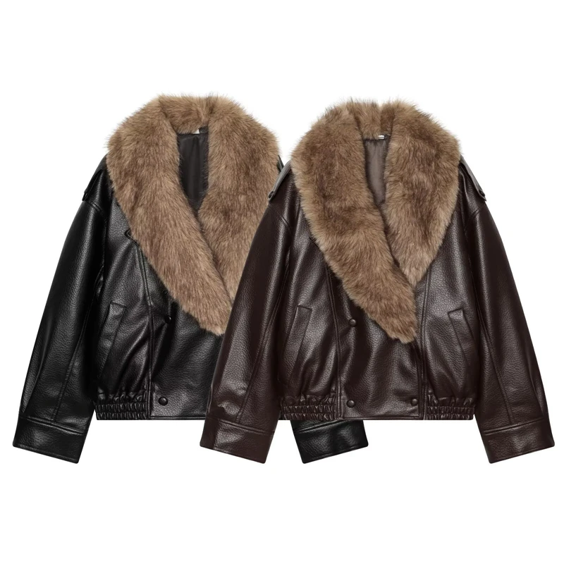 2026 Fall/Winter Women's Loose Jacket, Fashionable Thickened Cotton with Removable Large Fur Collar Casual Coat