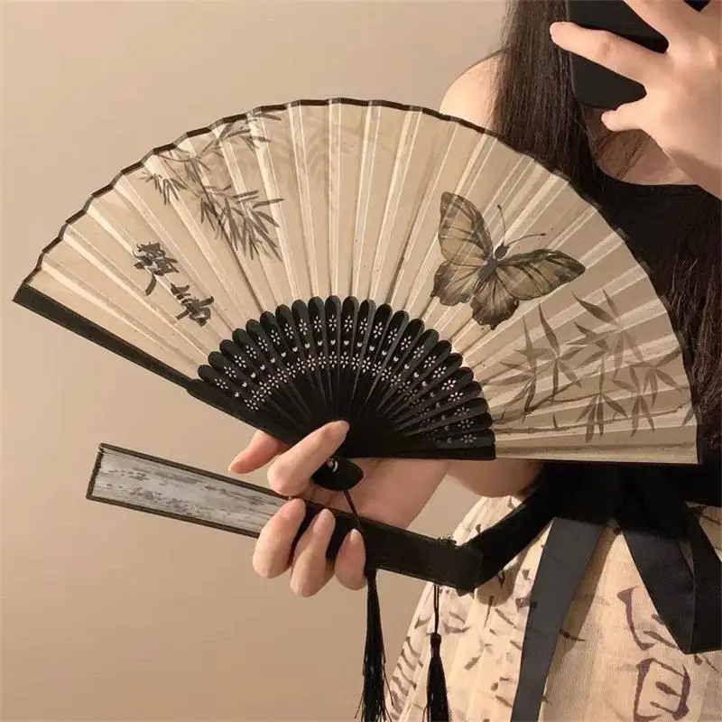 Antique Folding Fan Summer Portable Cool Hanfu Cheongsam Dance Fan Photography Photo Butterfly Foldable Fan Wedding Decoration