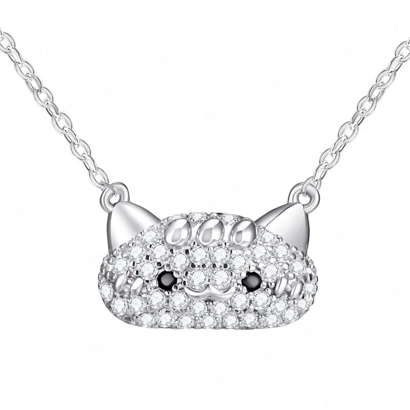 Cute Kitten Zircon Niche Forest Series New Design Sense Clavicle Chain Female S925Silver Animal Jewelry Daily Wear Birthday Gift