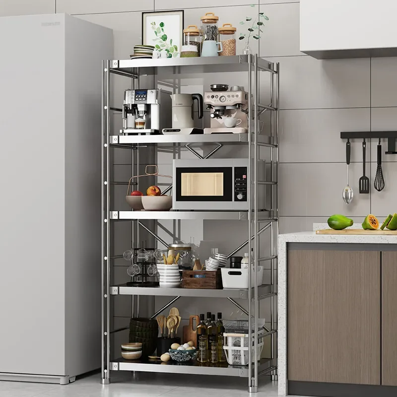 For Japanese Stainless Steel Kitchen Floor Shelf Multifunctional Air Fryer Microwave Oven Multi-layer Storage Rack