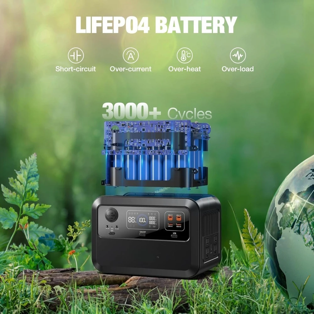 Portable Power Station 600, 110V/600W Solar Generator(Surge 1200W), 460Wh Backup LiFePO4 Battery for Outdoor Home