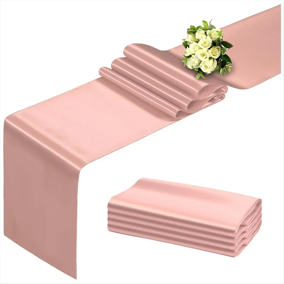 A75K Rose Gold Table Runner 12x108 Inch 10 Pack Satin Table Runners, Smooth Table Runner for Party Wedding Banquets Birthday