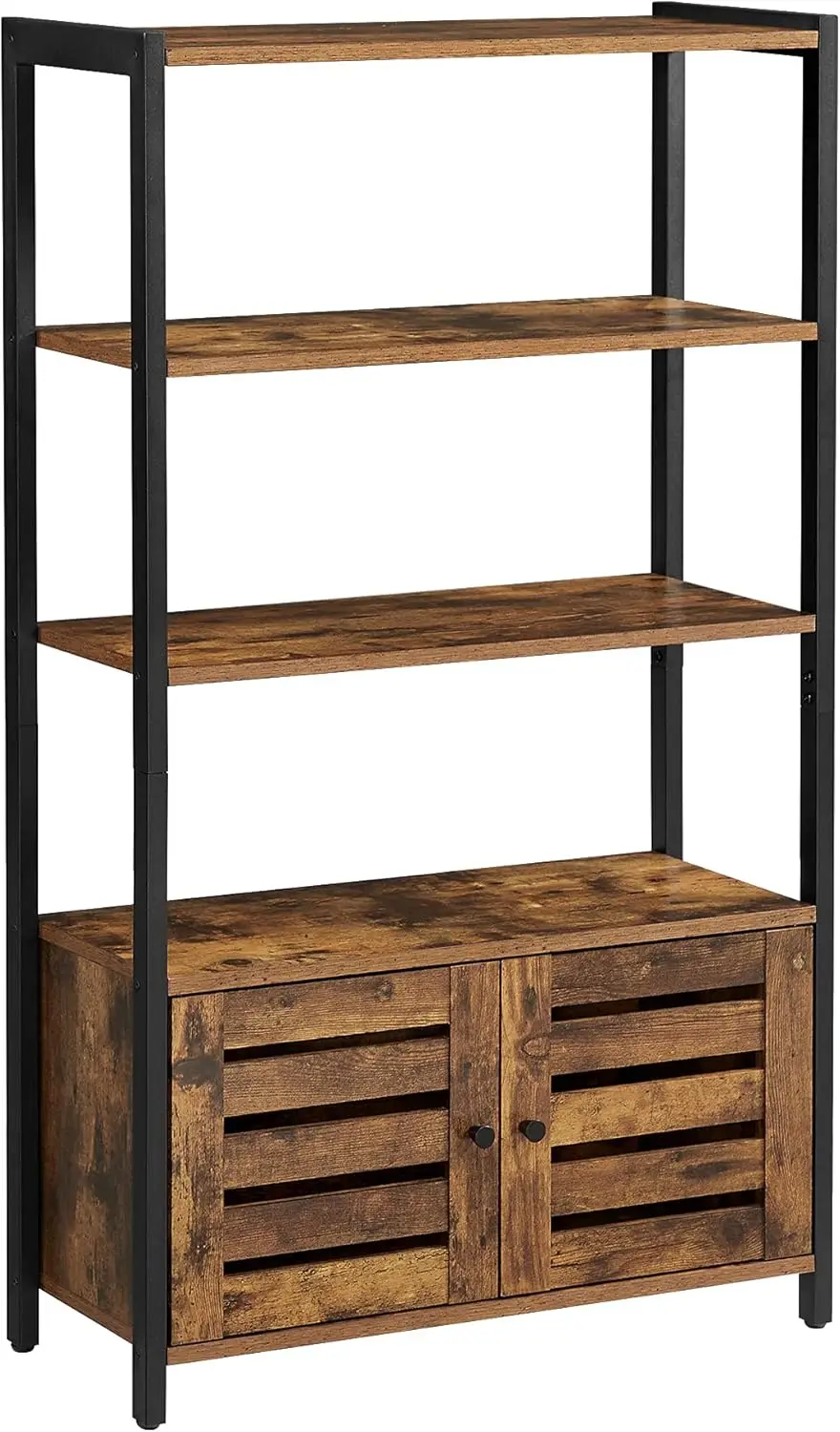 

Lowell Bookshelf, Storage Cabinet With 3 Shelves And 2 Louvered Doors, Industrial Bookcase In Living Room, Study, Bedroom,