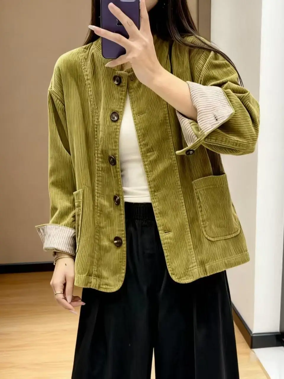 Retro terciopelo een ropa de abrigo holgada otoño 2025 diseño Casual Sle Long Sve abotonada abrigo de mujer Top cómodo