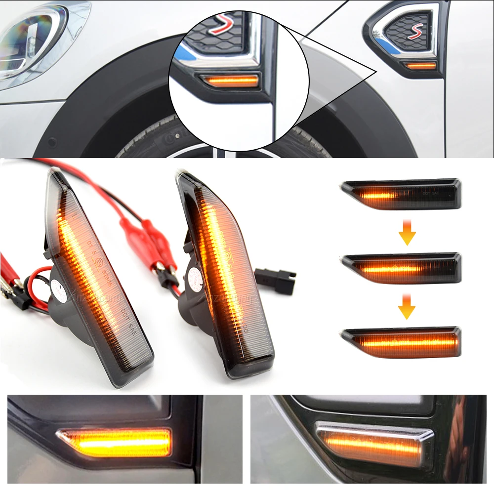 LED Side Marker Light Flowing Turn Signal Lamp 2Pcs For MINI Countryman F60 2017 2018 2019 2020 2021 Smoked Dynamic Sequential