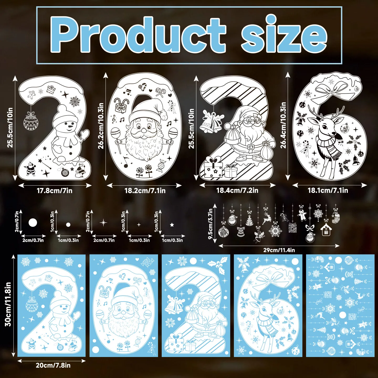 2026 Christmas Reindeer Static Window Clings with Snowflake Party Decor Home Decoration Stickers Window Glass Decals Art