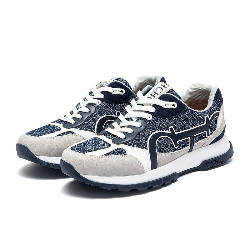 CHCH Men's Casual Shoes Autumn New Leather Splicing Mesh Walking Shoes Skeleton Correction Men's Casual Shoes