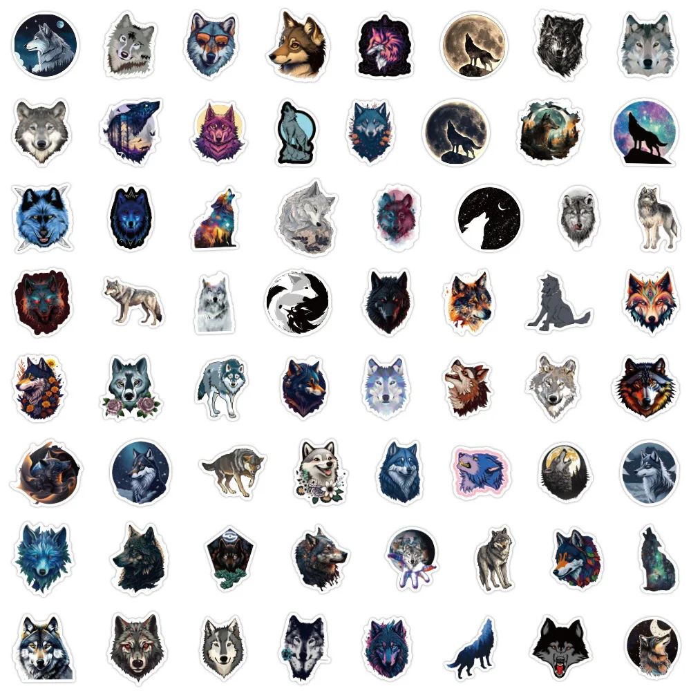 60 قطعة صورة كرتونية على شكل وحش الذئب DIY على شكل حيوان خربش للكمبيوتر المحمول كوب ماء لوح التزلج iPad ملصق مضاد للمياه لعبة أطفال