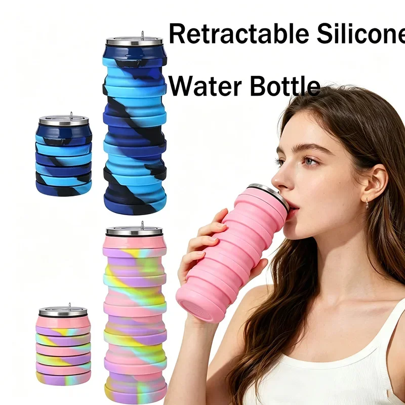 480ML Retractable Silicone Water Bottle Collapsible Cup Outdoor Travel Sport Drink Bottle YDSH03