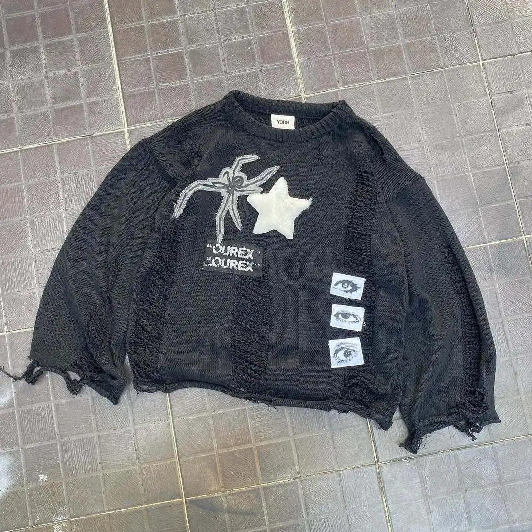 

Loose Round Neck Knitted Sweater Heavy Embroidery Long Sleeve Autumn Winter Warm Top Women's Fashion Casual Wear