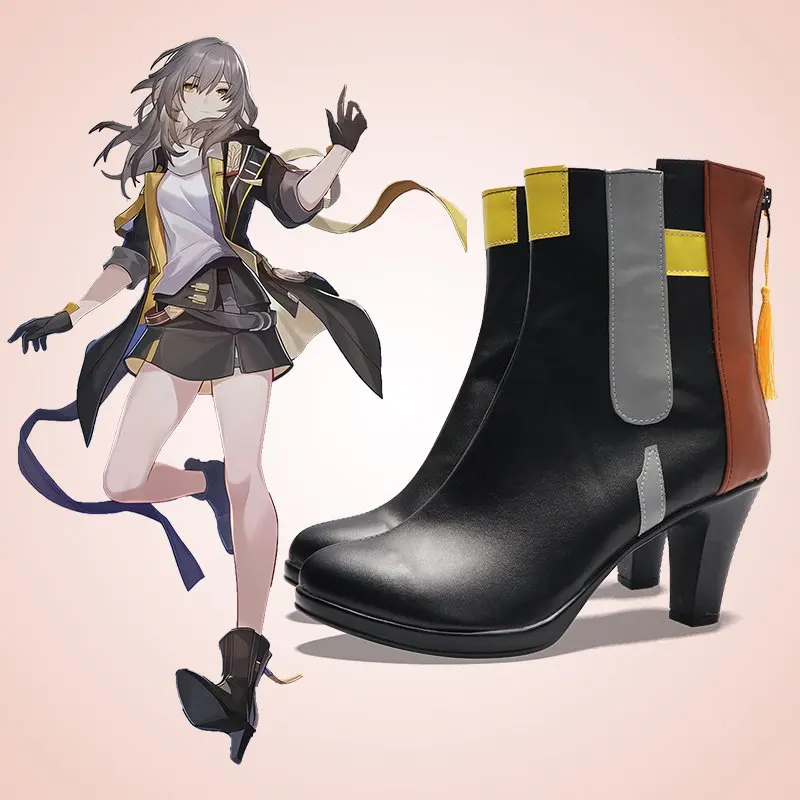 Anime Honkai: Star Rail Trailblazer Cosplay Shoes Black High Heels Short PU Leather Boots For Halloween Carnival