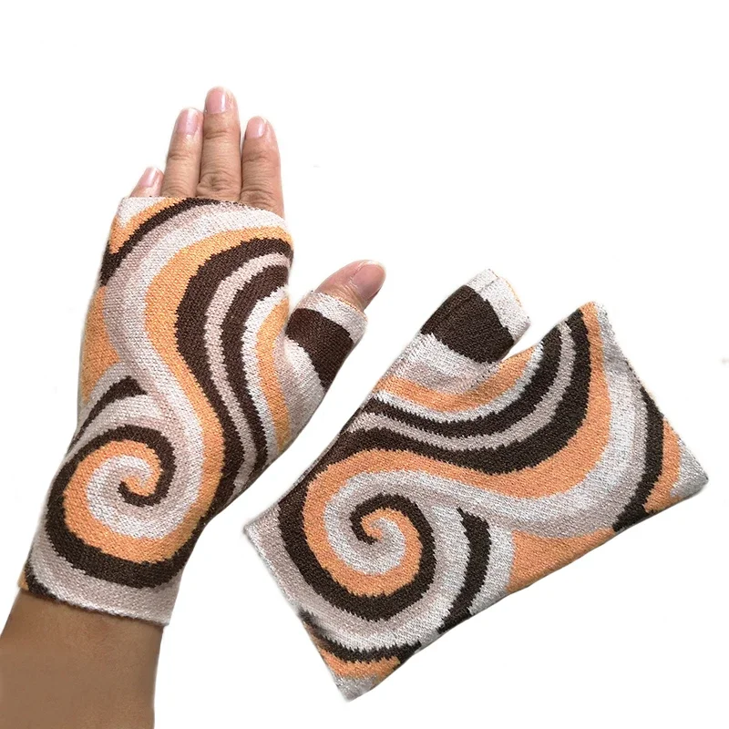 جديد أزياء الفتيات INS اليدوية المرأة المطرزة الدافئة محبوك دوامة الجاكار الصوفية الشتاء أصابع قفازات #2