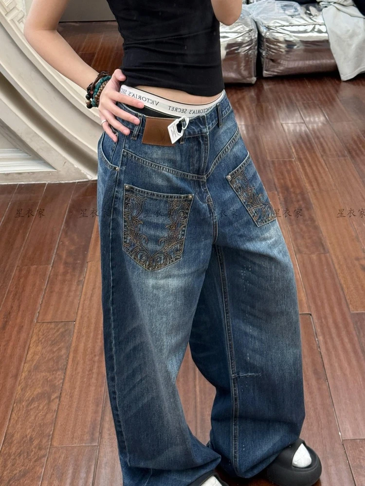 

Женские Y2K Harajuku хип-хоп винтажные поп-готические широкие брюки с высокой талией уличная мода мешковатые джинсы с принтом большого размера