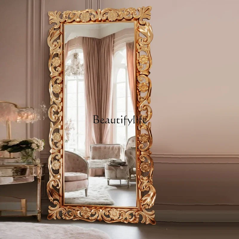 

French engraved mirror European retro floor mirror girls bedroom full-length mirror