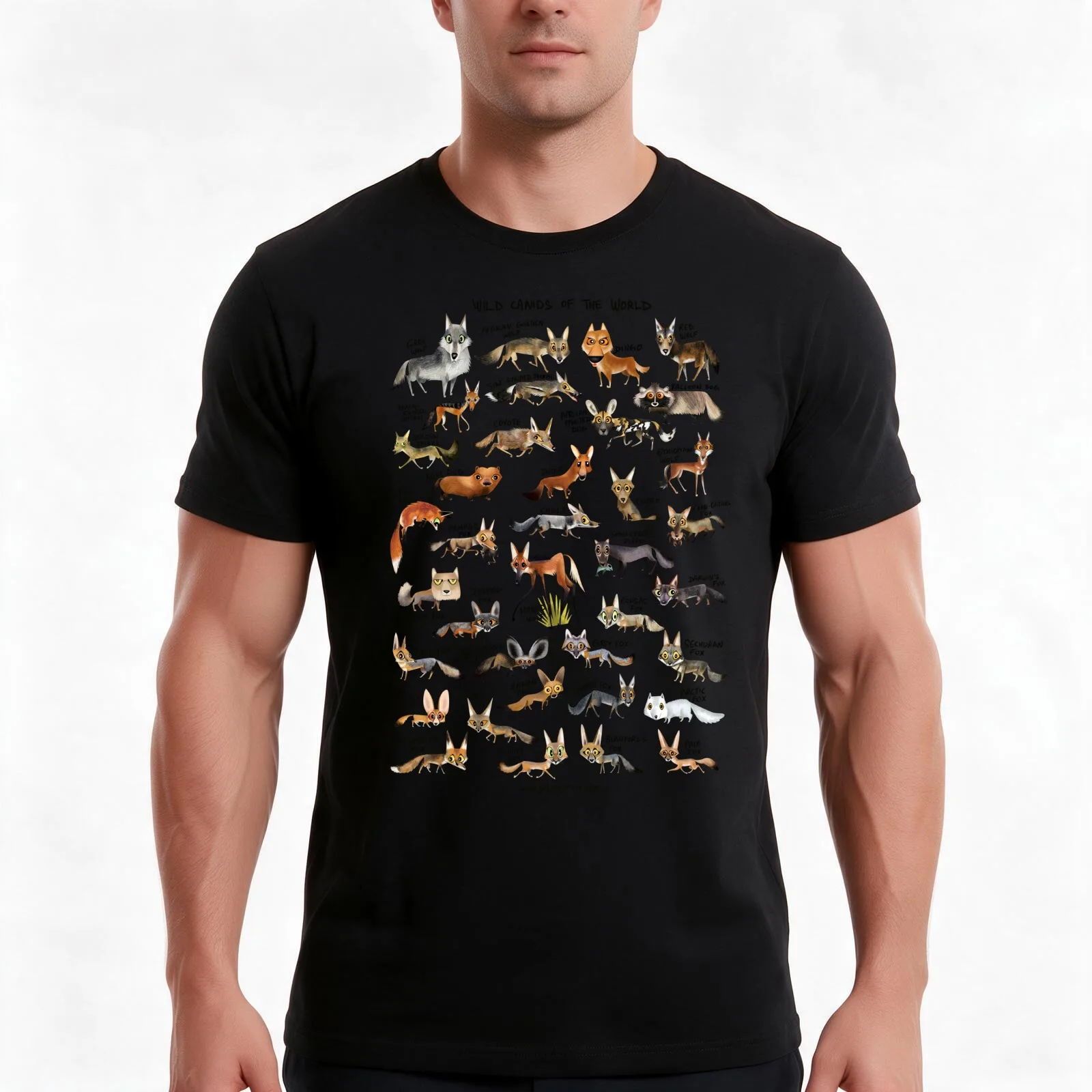 Wild Canids of the World T-Shirt, Summer Casual Cotton Tee, Oversized Streetwear Tops, Vintage Graphic Print, Unisex Men Women