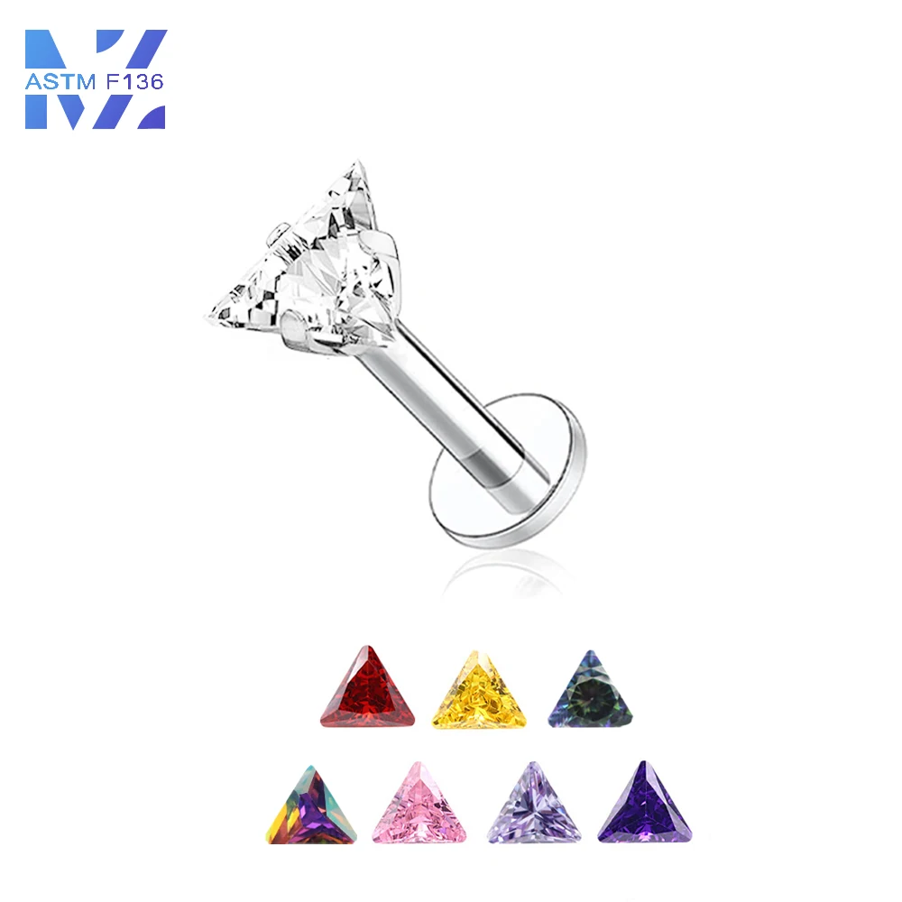 F136 Titanium Lip Stud Triangle Zirconia Claw Zirconium Thread 16G Body Piercing Jewelry Europe And The United States Earrings