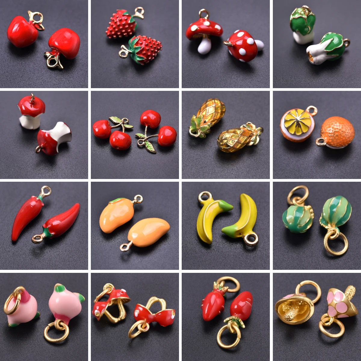 4pcs/lot Alloy Oil Dripping Fruit Vegetable Pendants DIY Jewelry Making Findings Strawberry Mango Apple Banana Watermelon Charms