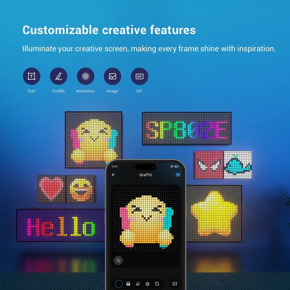 WS2812B RGB LED الرقمية مرنة قابلة للعنونة بشكل فردي لوحة ضوء وحدة تحكم بلوتوث 8x8 16x16 8x32 وحدة مصفوفة الشاشة