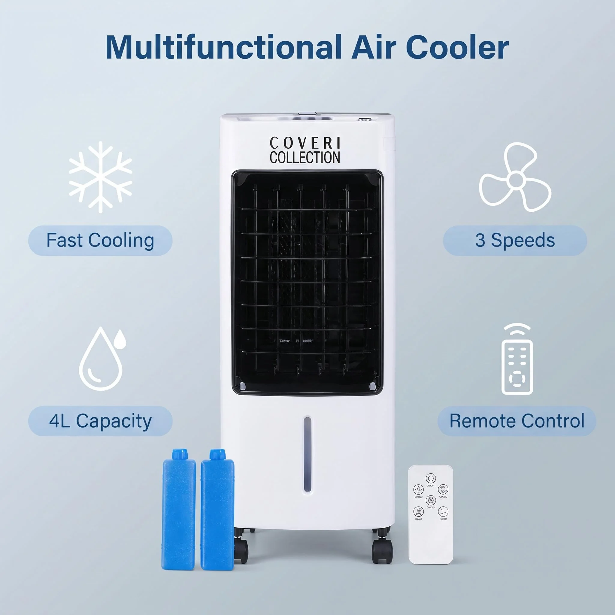 Refroidisseur d'air portable 4L, grand réservoir d'eau, 65W, haute puissance, ventilateur de climatisation par évaporation, 3 vitesses de vent
