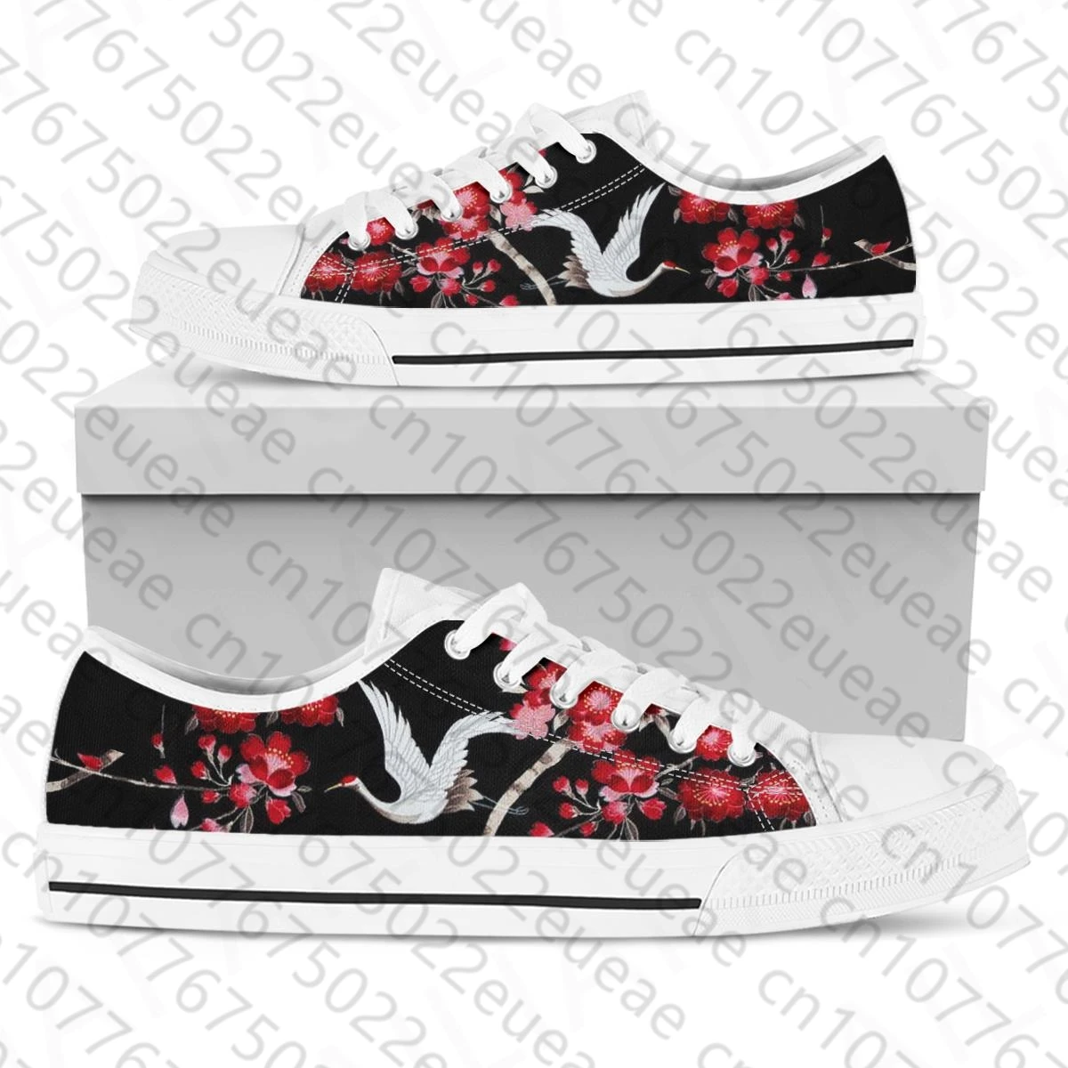 New Style Red-crowned Crane Pattern Flower Print Lightweight Outdoor Shoes Classic Low Top Women's Shoes Canvas Shoes