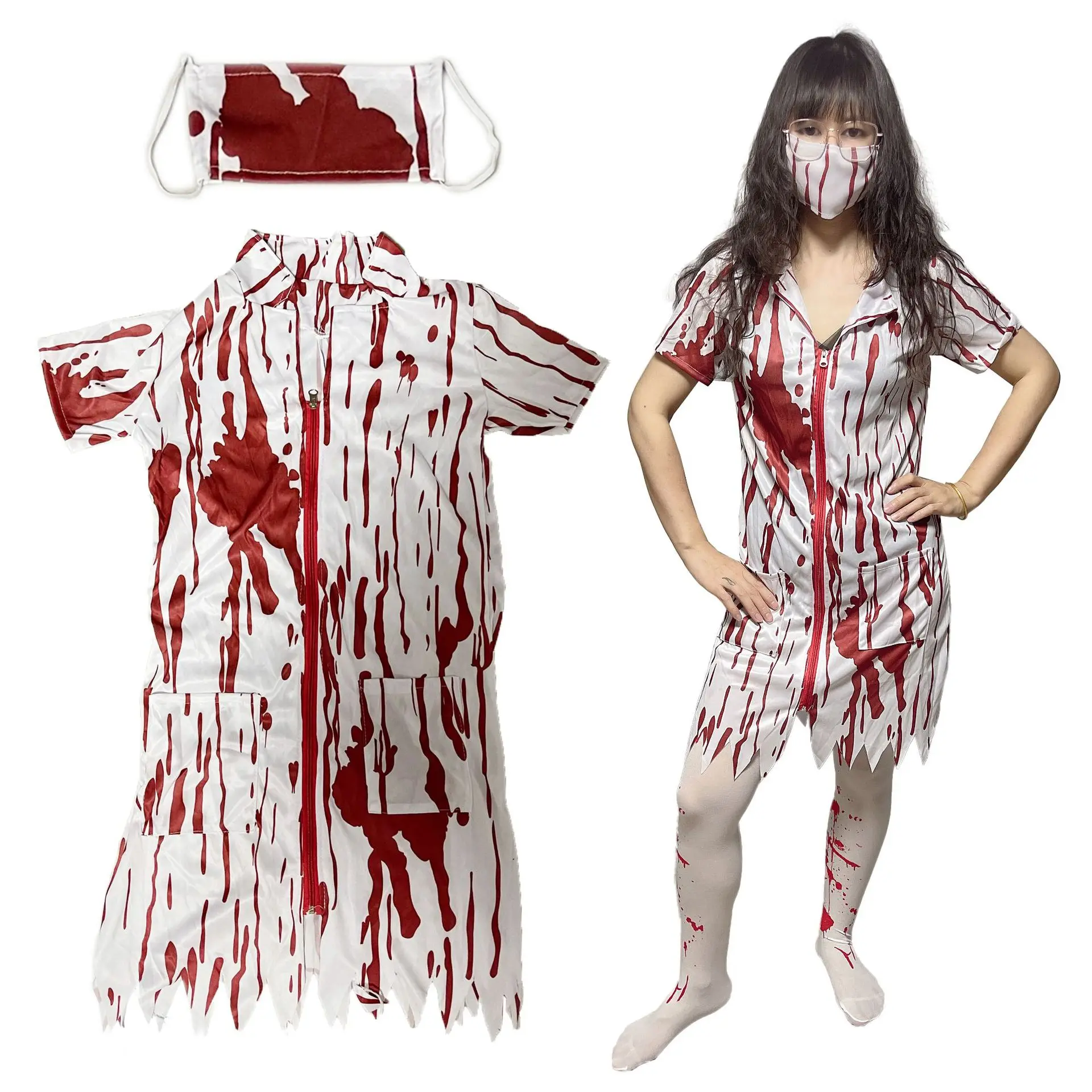 Cosplay Adult Party Costume Horror Doctor Costume with Blood Doctor Costume Gory Nurse Costume Halloween Party Props