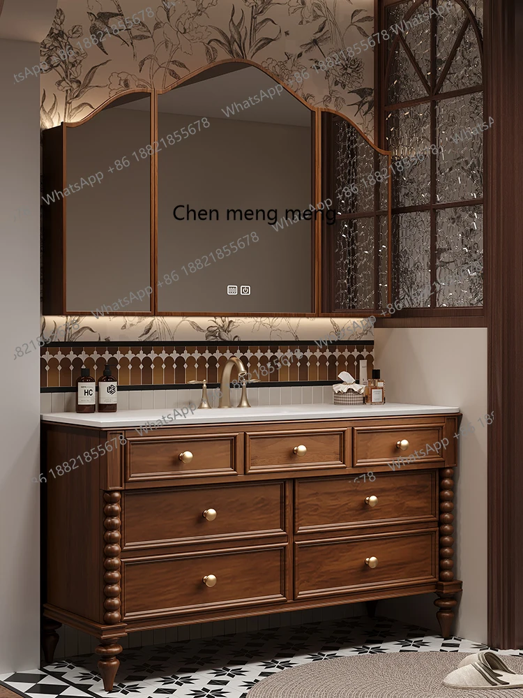 

American Vintage Style Bathroom Cabinet Set Floor-standing French Retro Washbasin Bathroom Sink Customizable