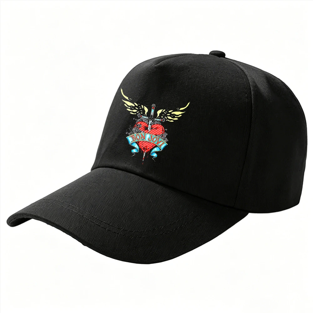 Adjustable Cotton Baseball Cap Bon Jovi Wings Dagger Red Heart Tattoo Vintage Print Dad Hat Men Women Outdoor Sun Protection Cap