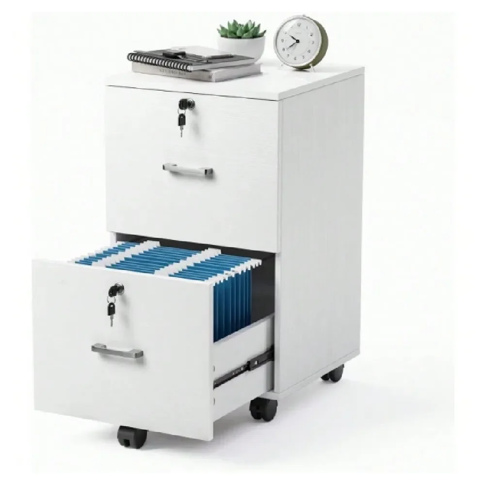 

Office Storage Cabinets And ShelvingDrawer File Cabinet With Lock, Wood Grain White File Cabinets For Letter Size File Folders W