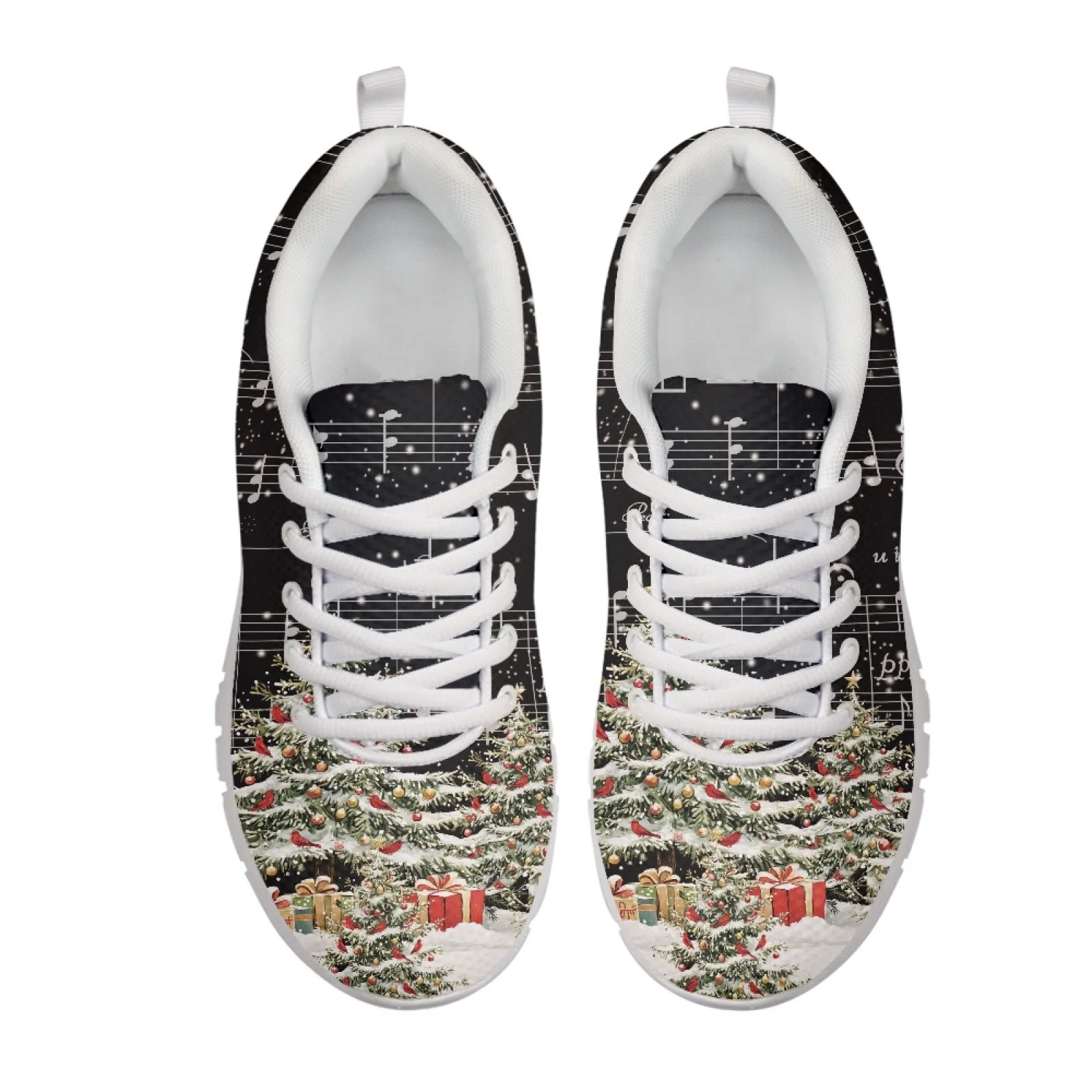 Coloranimal Christmas Tree Music Notes Mesh EVA Sole Womens Walking Sneakers Lace up Shoes for 2026 Trending Daily Wear