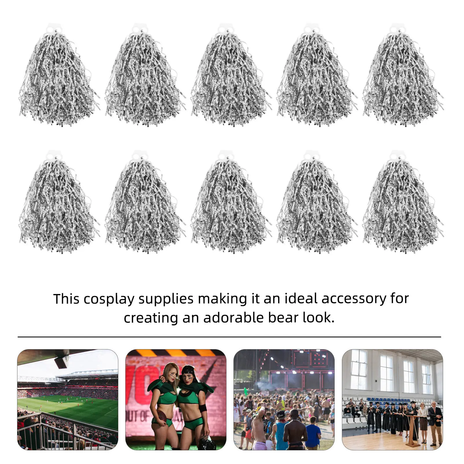 10Pcs Dancing Pom Poms Cheerleader Accessories Versatile Reusable Cheering Pom Poms for Sports Meeting Gymnastics Performance