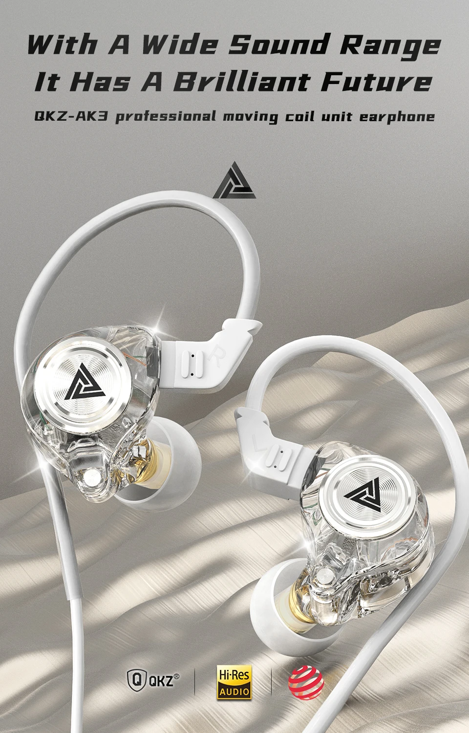 QKZ AK3 FiLe HiFi Earphone Music Monitor Bass Earbuds Wired Headphones With Microphone Noise Cancelling Headset