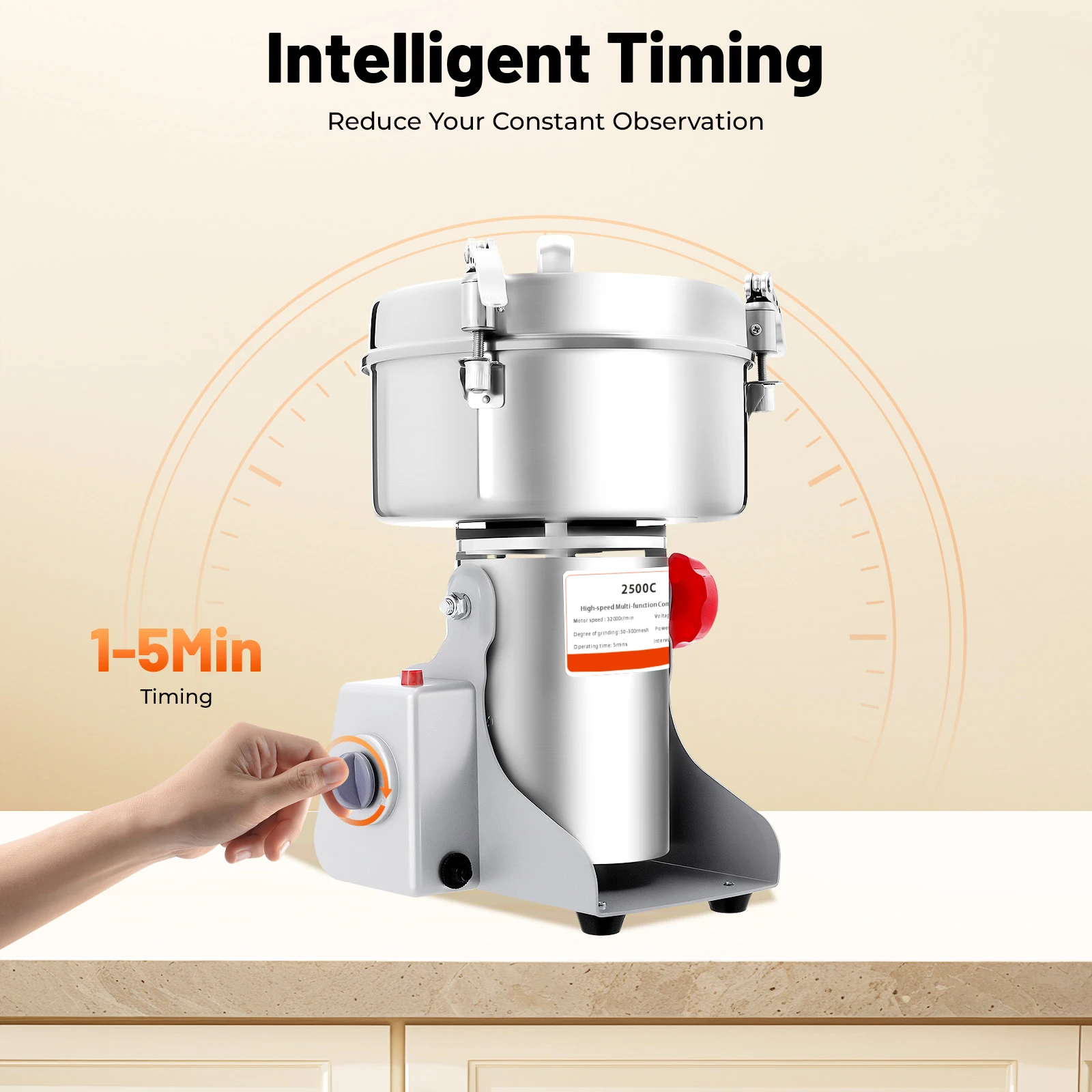 4500W Electric Grain Mill 50-300 Mesh Adjustable Grinding for Kitchen Herbs and Pharmacy Ingredients