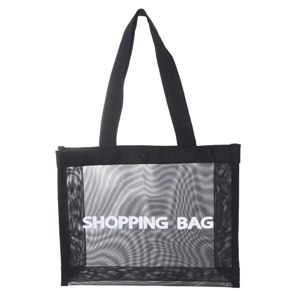 

Nylon Transparent Mesh Shopping Bag Single Shoulder Black Large Capacity Tote Bag Hasp Crossbody Bag Travel Storarge Bag Lady