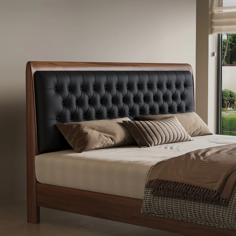 

Black walnut solid wood 1.8 meters double bed master bedroom leather soft bag wedding