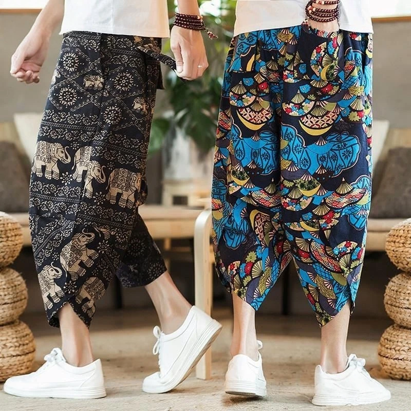 

Large Size Men's Trendy Thai Sle Beach Pants Seven-Foot Cabbage Pants ort orts Casual Straight Leg Printed Harlan Pants