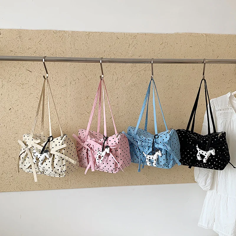 New Fashion Polka Dot Tote Bag Women Bow Design Large Capacity Folding Shoulder Pillow Bag Korean Cute Style Ins Handbag - view 4