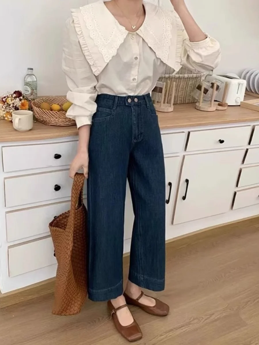 

plus Size Vintage Denim Jeans Women's High Waist Straight Leg Nine-Piece Long Pants Hiding Hip Pear Body Shape Slimming Pants