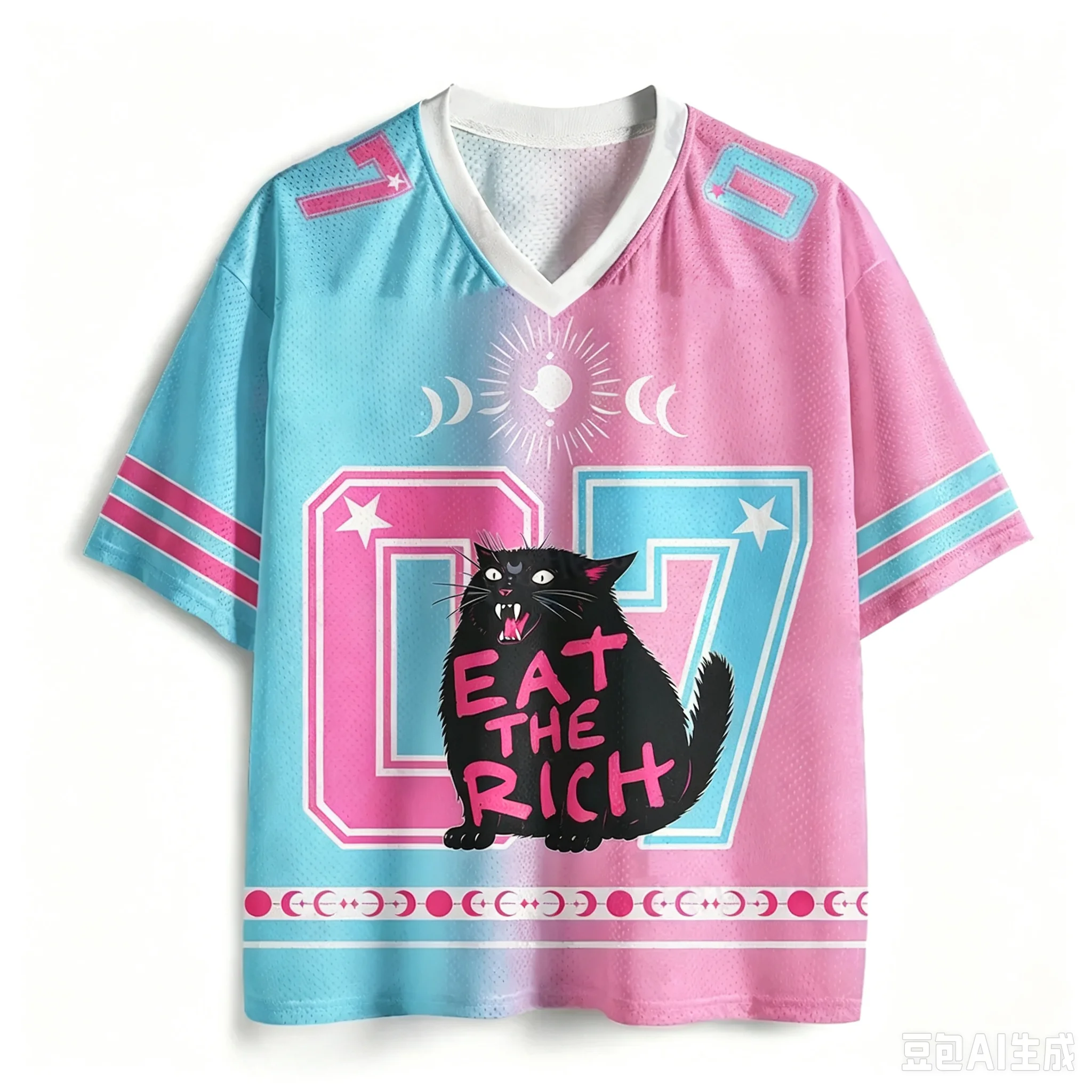 Japanischer Glückskatzen-3D-Druck Schnelltrocknendes Atmungsaktives Sport-T-Shirt für Männer und Frauen mit V-Ausschnitt, Modisches Streetwear Y2K Eltern-Kind-Kleidung – Detail 2