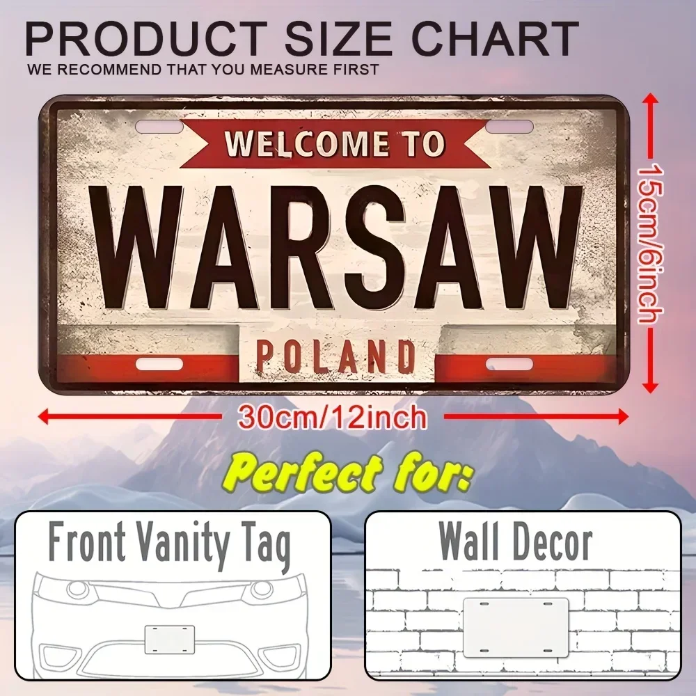 Vintage-Style Warsaw Poland Metal Sign Wall Art Retro Aluminum Welcome Sign,Decor for Home, Garage, Cafe, Bar